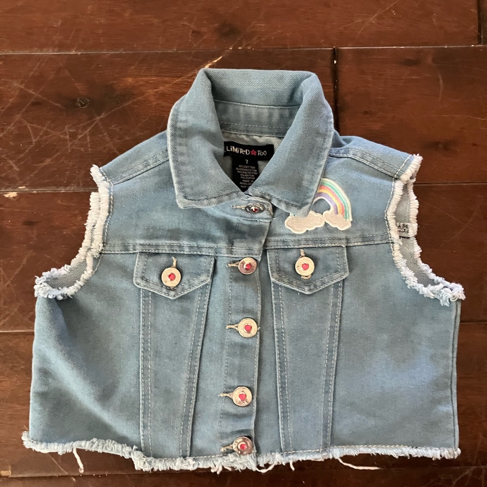 Limited Too Denim Vest With Pink Rhinestone Buttons
